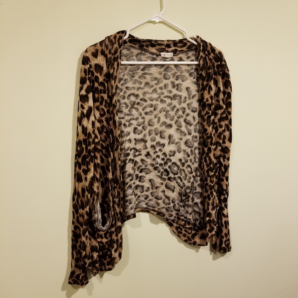 Zenana Outfitters Leopard Print Open Front Cardigan - Brown Black